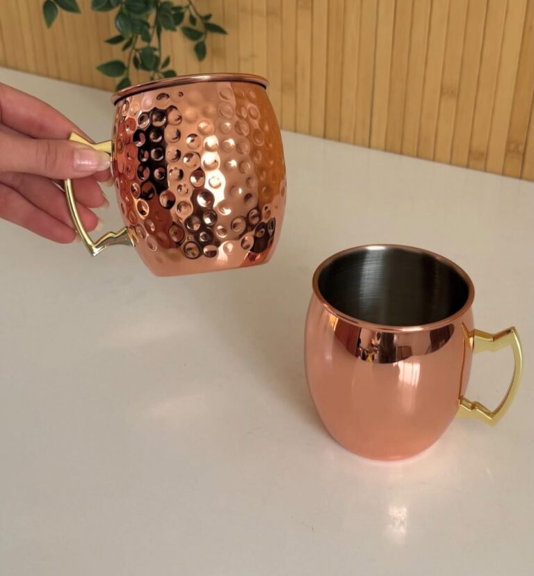 Handmade Hammered Copper Mugs with Gold Handle