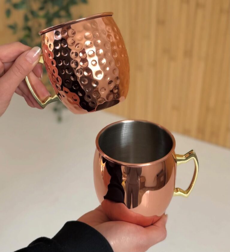 Handmade Hammered Copper Mugs with Gold Handle